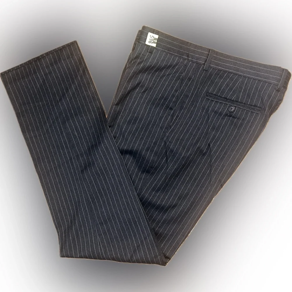 EUC J. Crew SZ 34 Charcoal gray/white pinstriped straight leg trousers/waist 36”